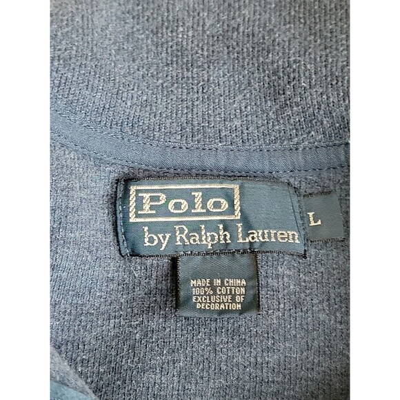 Polo Ralph Lauren Mens L Pullover Sweater 1/4 Zip Blue Casual Leather Tab Logo - Picture 5 of 16